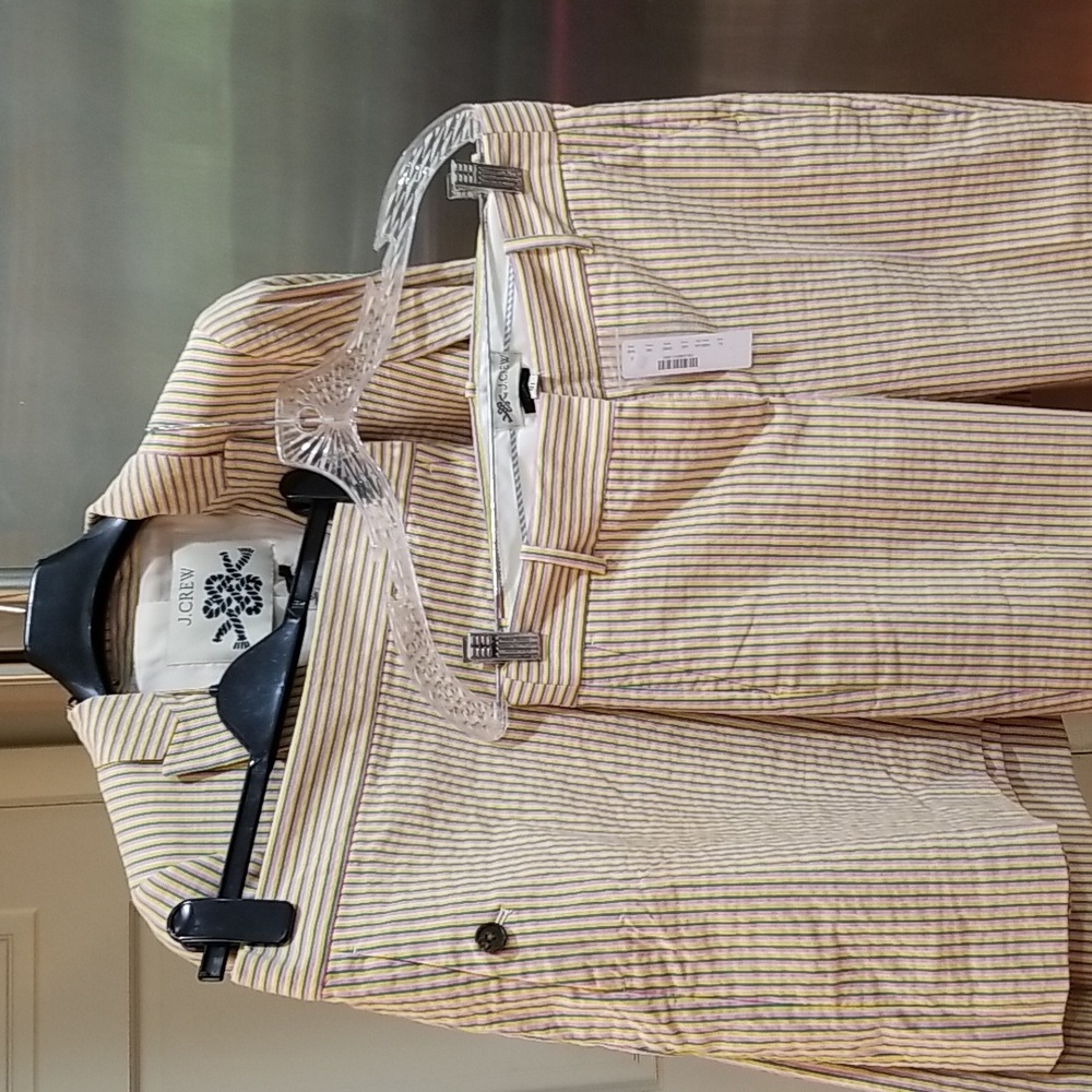 J Crew rainbow seersucker NWT 3 pc suit, sz 8 jacket,8 T pants 29 insm,sz6skirt